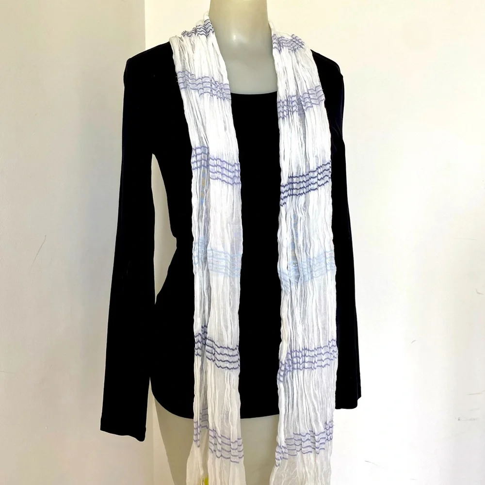 American Eagle Lightweight Blue/Yellow/White Striped Scarf with Tassels